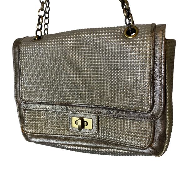 Sondra Roberts Leather Textured Convertible Crossbody Bag Gold Metallic Purse - Picture 2 of 10